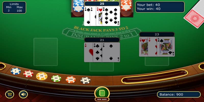Các tùy chọn trong bài Blackjack online 